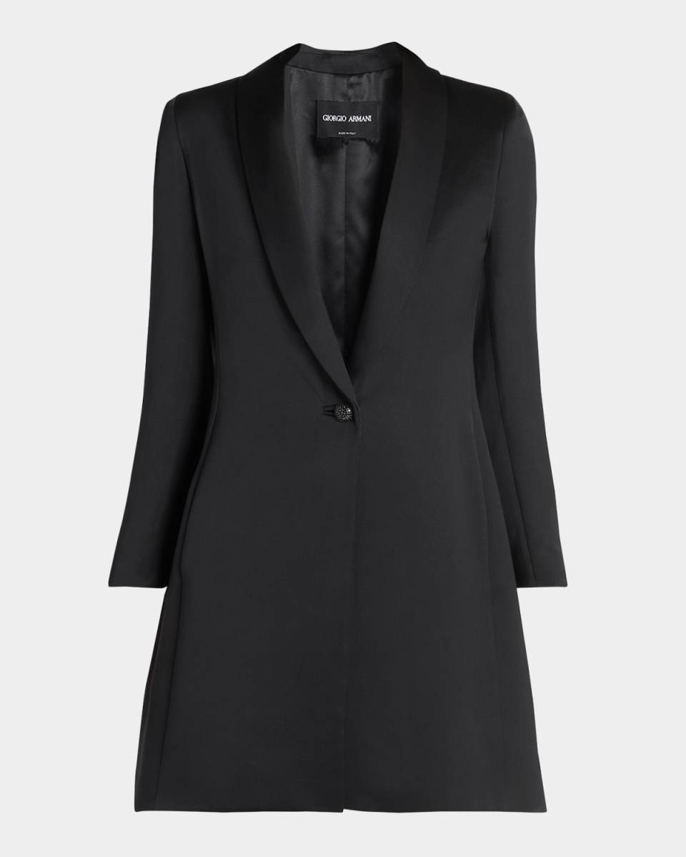 Crystal Button Silk Single-Breasted Long Jacket